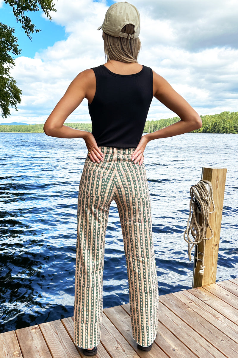 Everyday Pant - Vintage Floral Stripe Pine