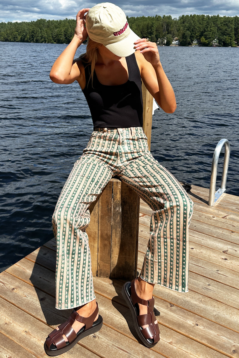 Everyday Pant - Vintage Floral Stripe Pine