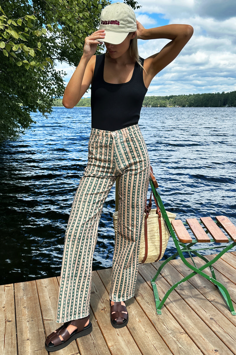 Everyday Pant - Vintage Floral Stripe Pine