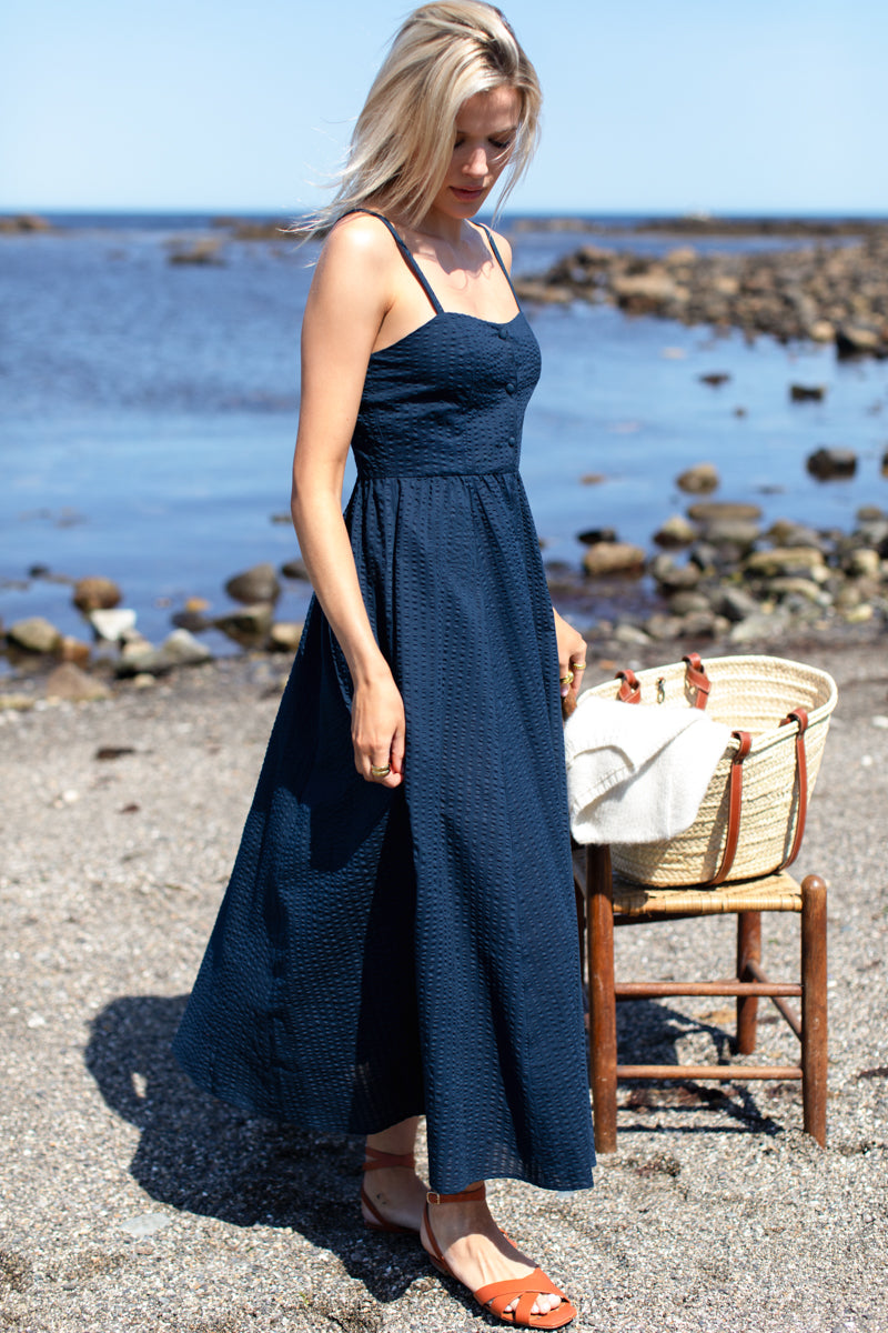 Florentine Layering Dress - Navy Seersucker