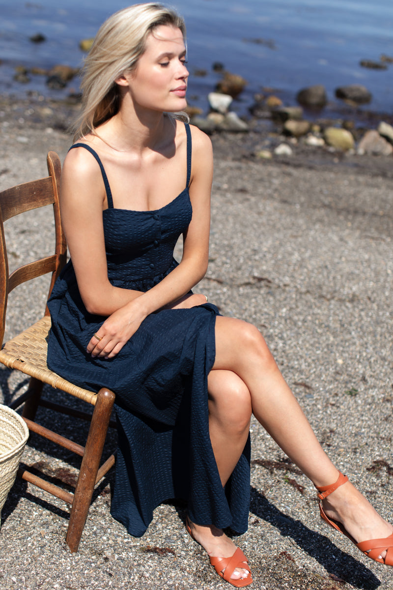 Florentine Layering Dress - Navy Seersucker