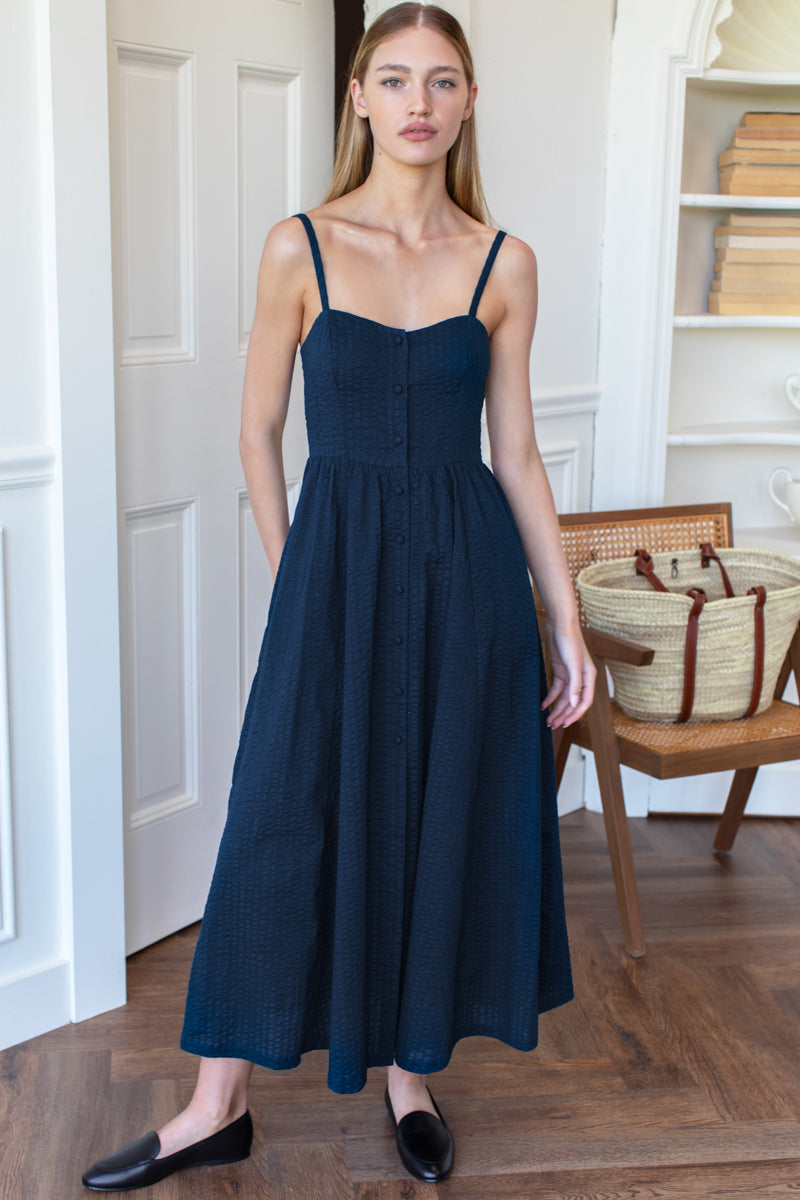 Florentine Layering Dress - Navy Seersucker