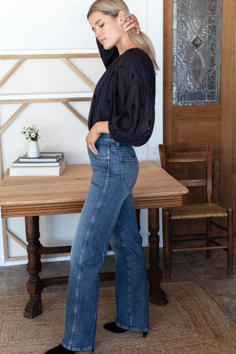 Folk Top - Embroidered Clover Midnight