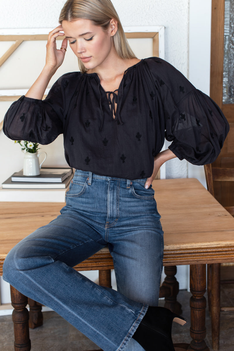 Folk Top - Embroidered Clover Midnight