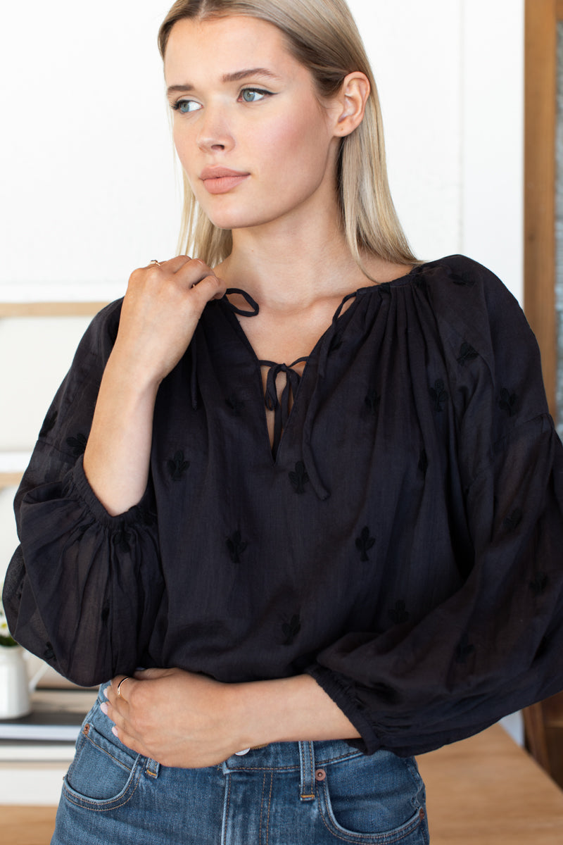 Folk Top - Embroidered Clover Midnight