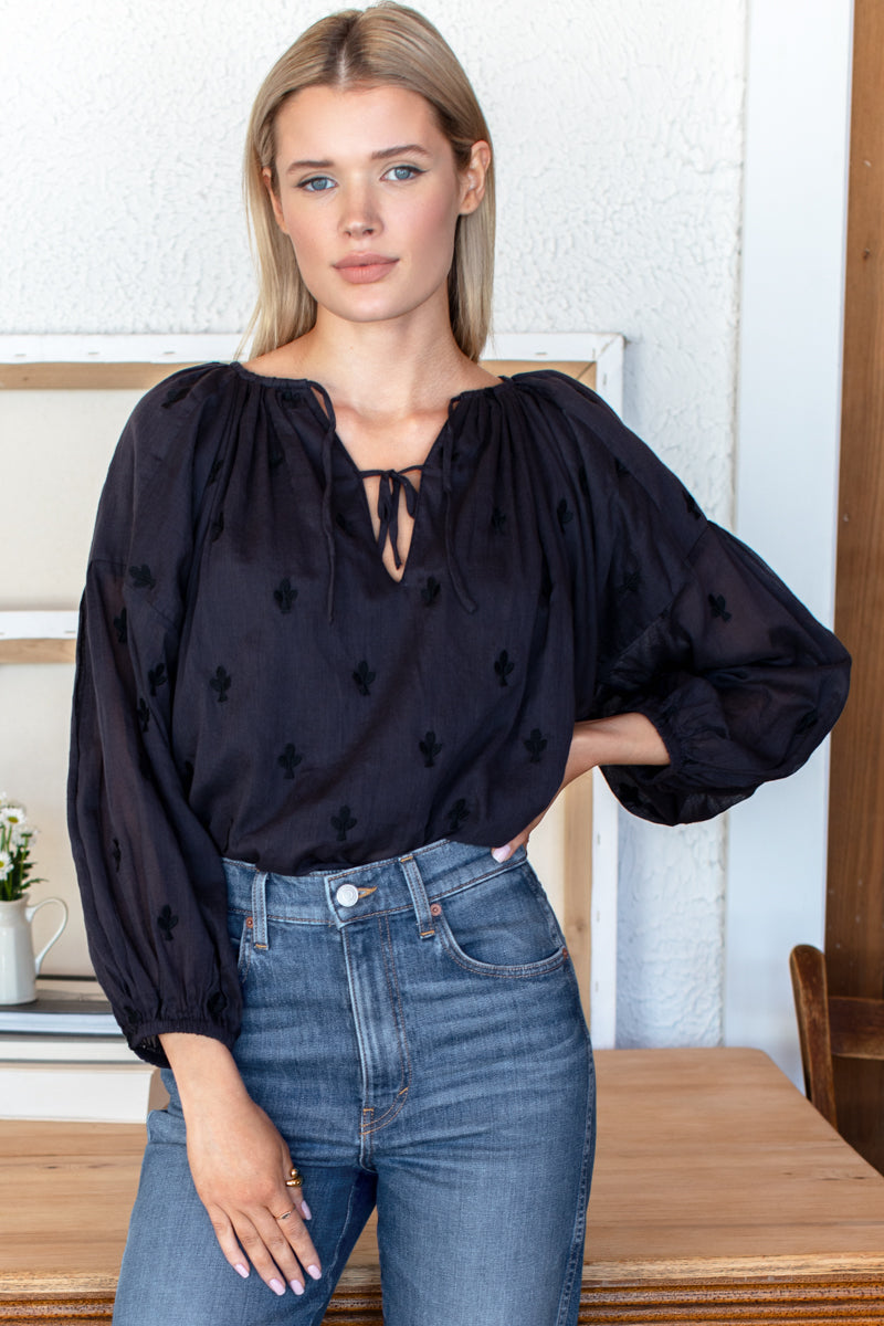 Folk Top - Embroidered Clover Midnight