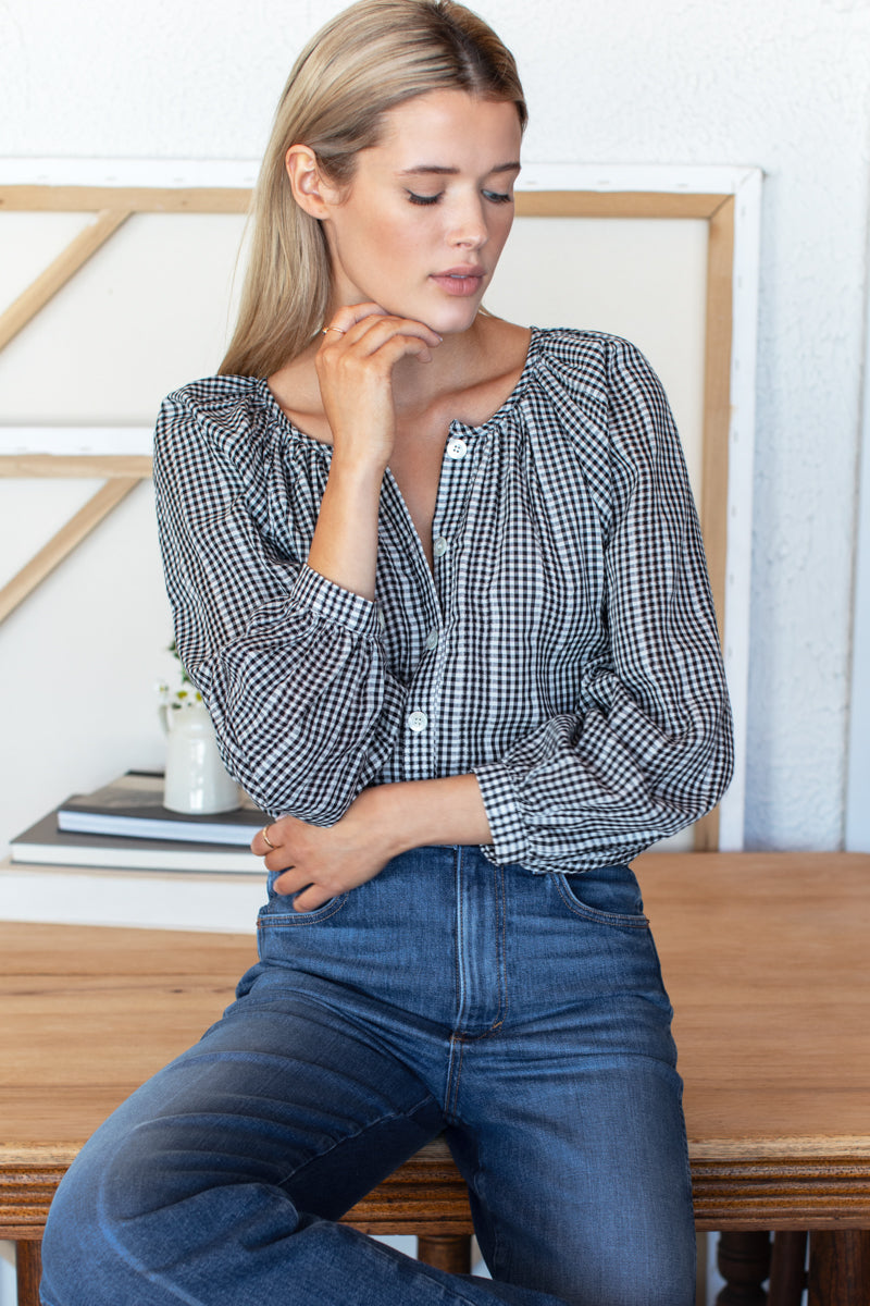 Frances Blouse - Crushed Gingham Black + Ivory