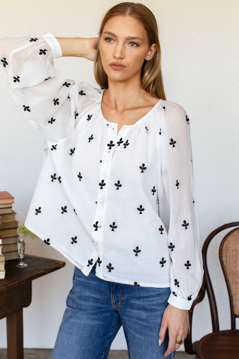 Frances Blouse - Embroidered Clover