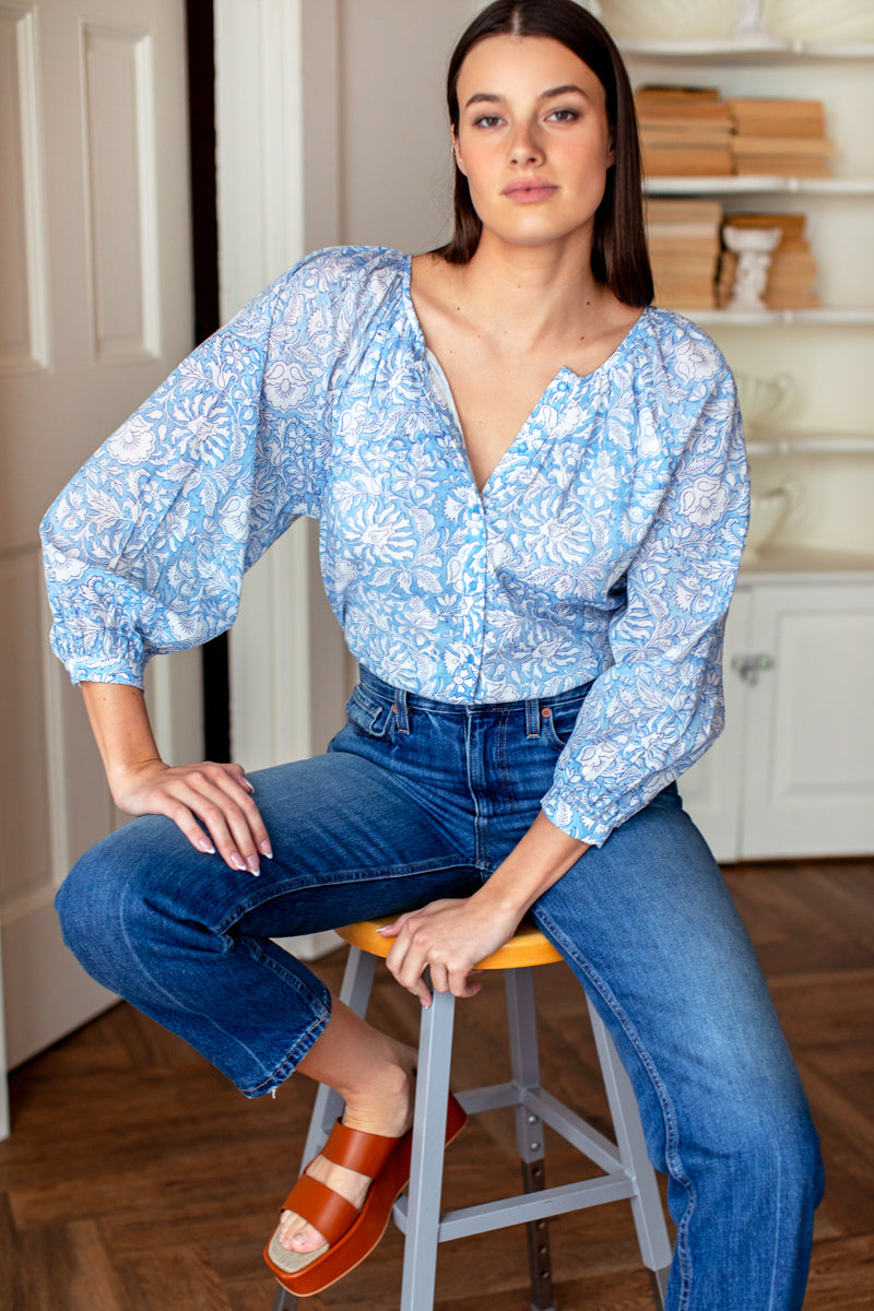Frances Blouse - Arbor Blissful Blue Organic