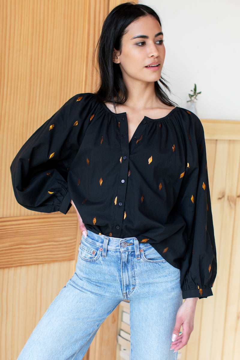 Frances Blouse - Gold Leaf Black