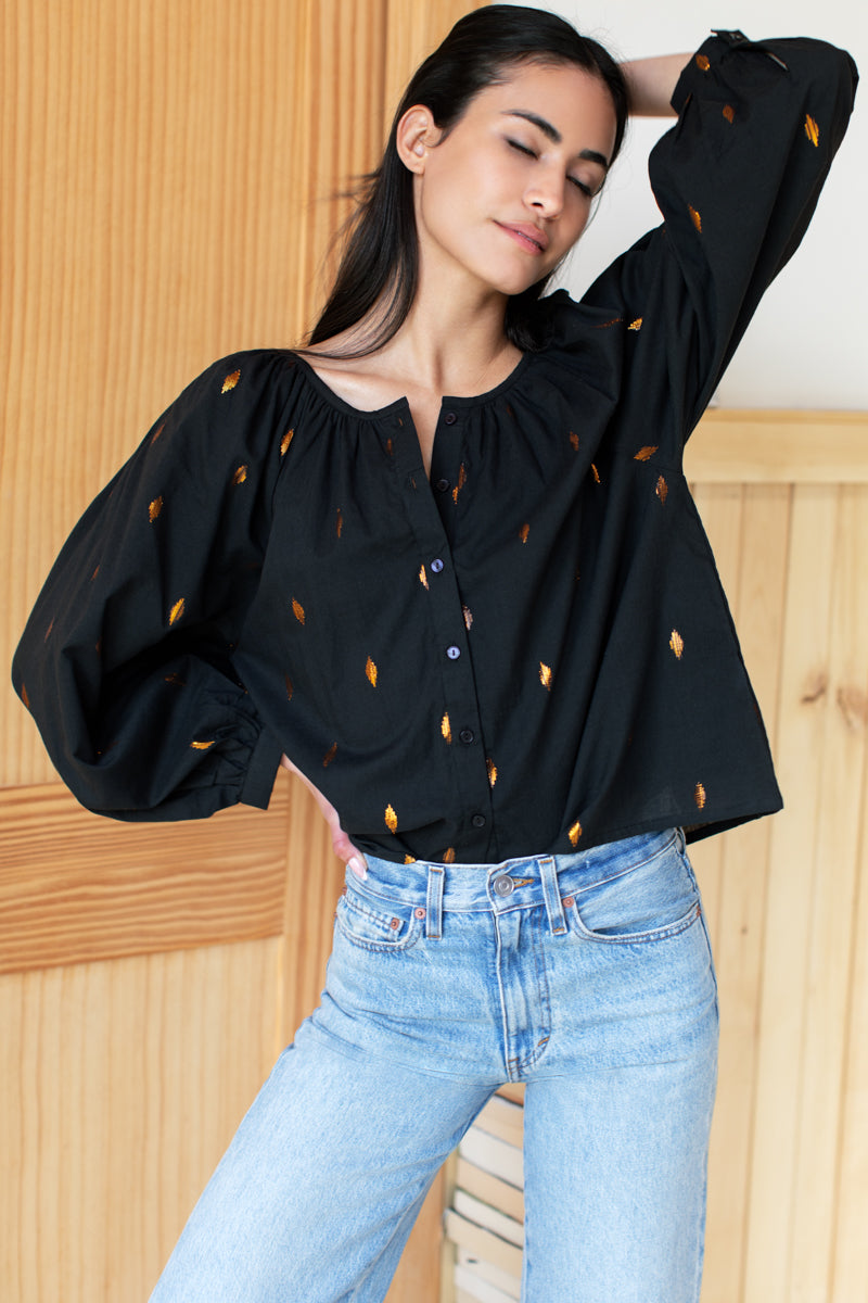 Frances Blouse - Gold Leaf Black