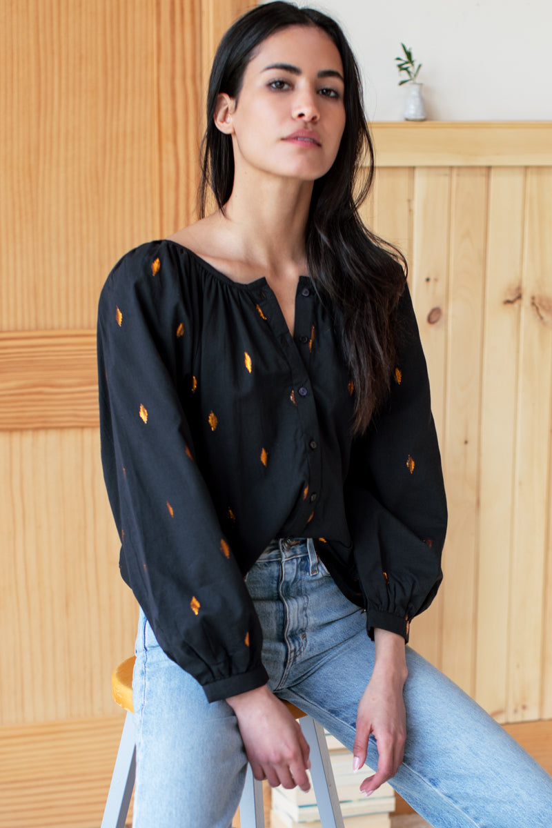 Frances Blouse - Gold Leaf Black