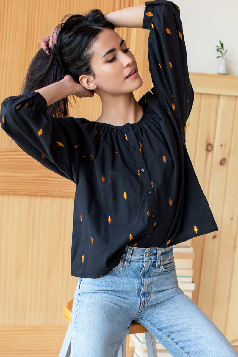 Frances Blouse - Gold Leaf Black