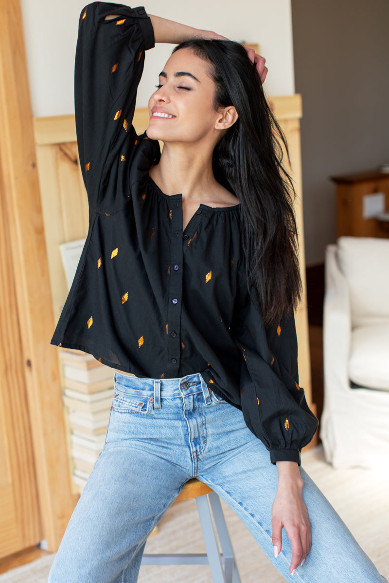 Frances Blouse - Gold Leaf Black