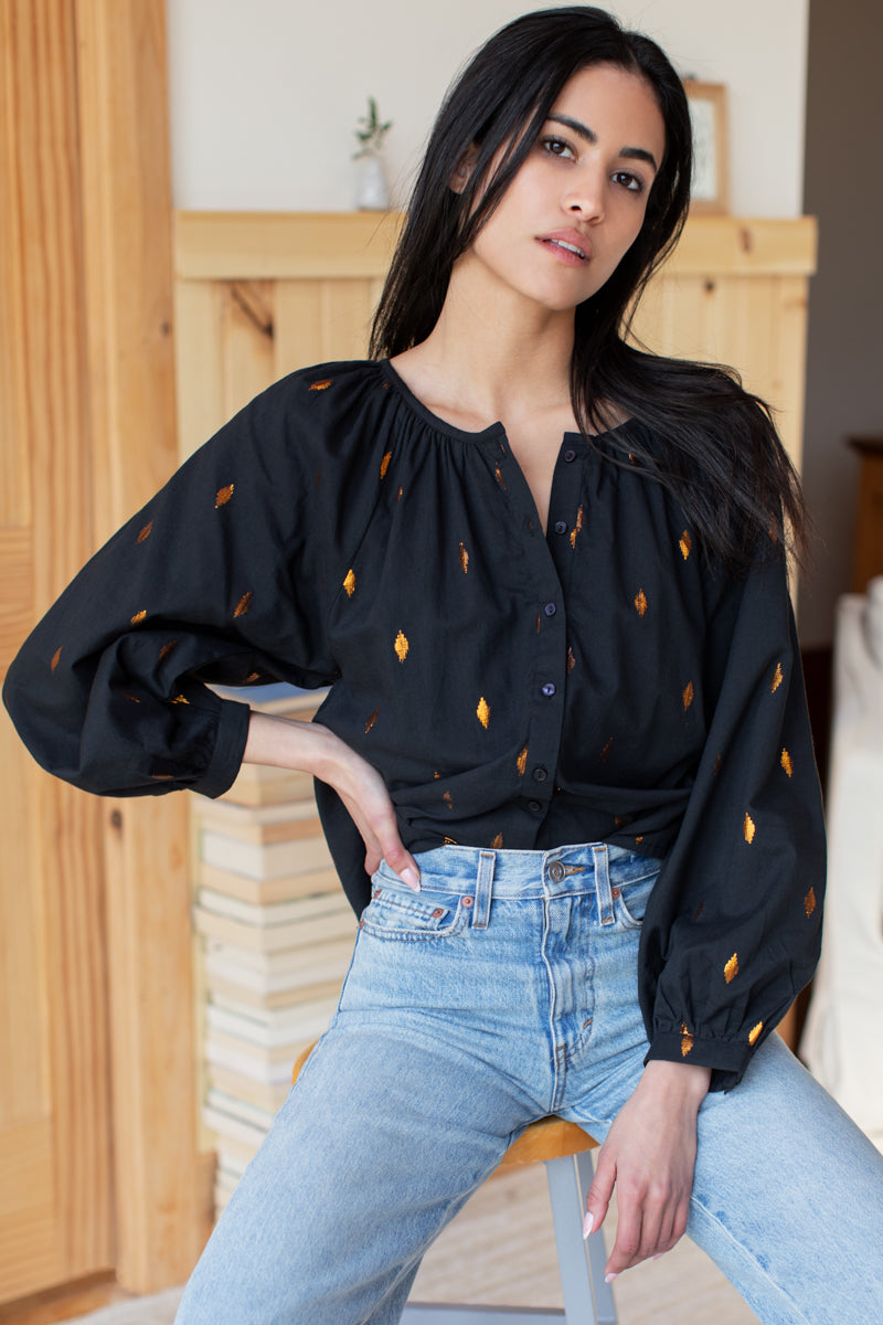 Frances Blouse - Gold Leaf Black