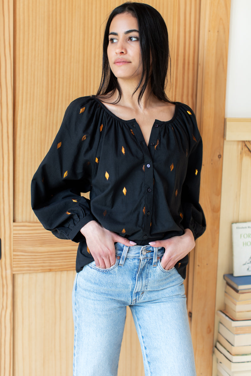 Frances Blouse - Gold Leaf Black