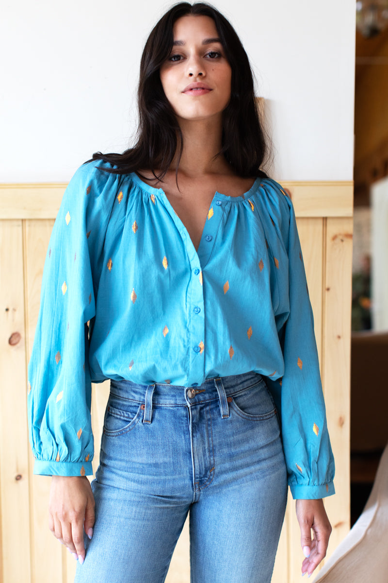 Frances Blouse - Gold Leaf Delphinium