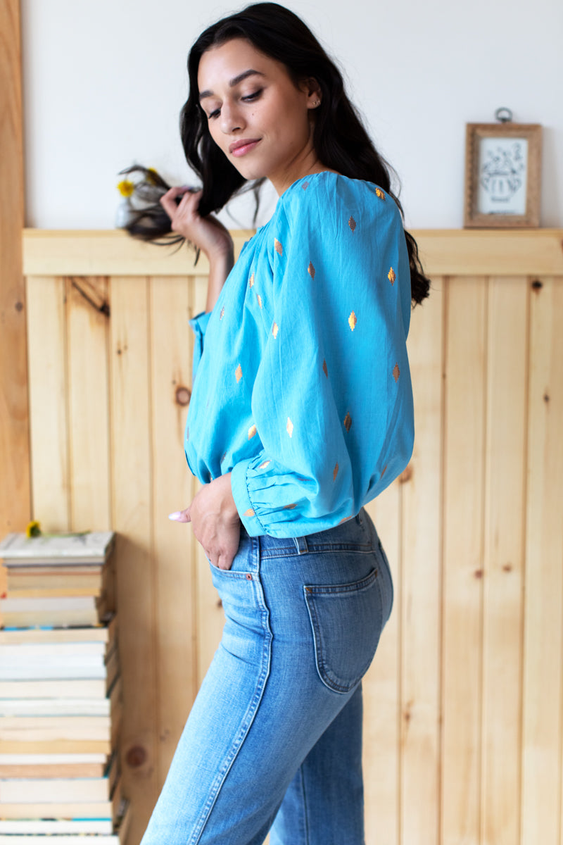 Frances Blouse - Gold Leaf Delphinium