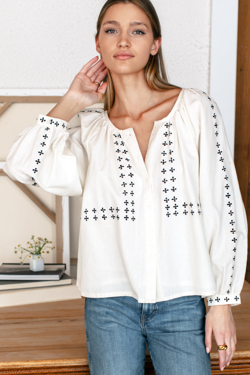 Frances Embroidery Blouse - Salt Organic