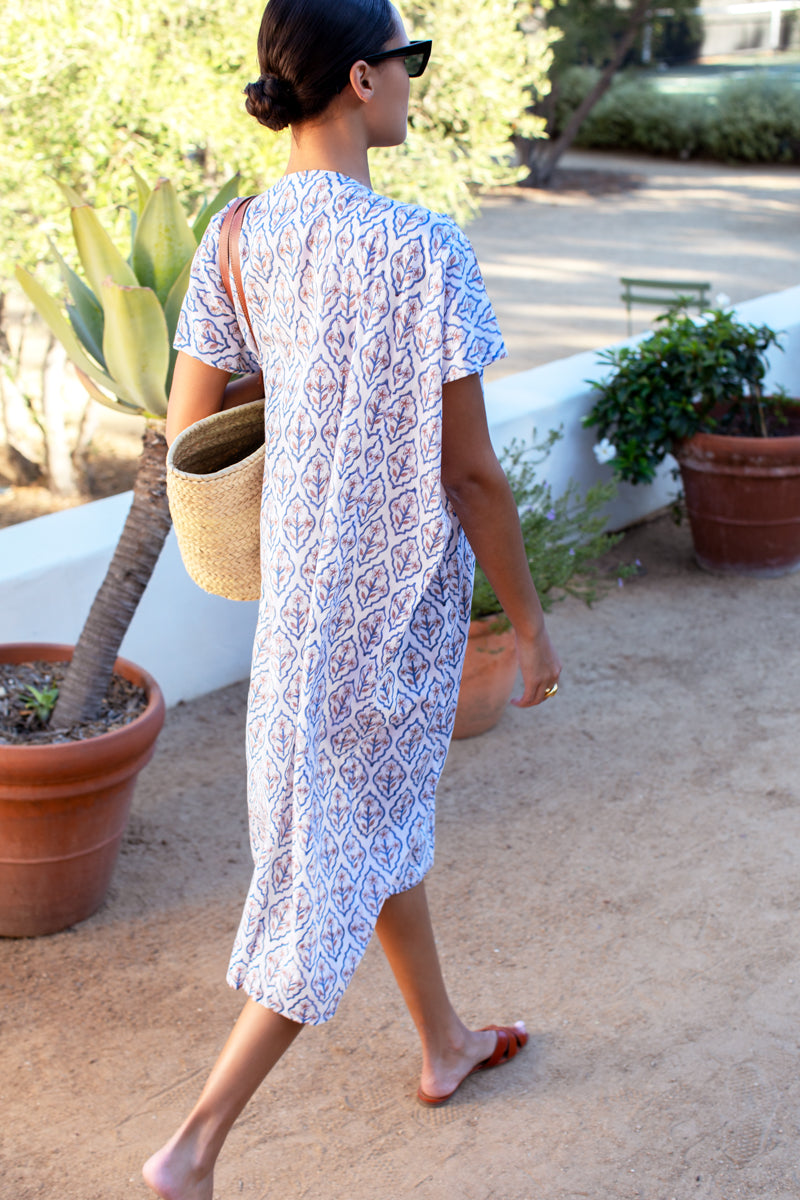 Francina Caftan - Blue Portrait Floral Organic