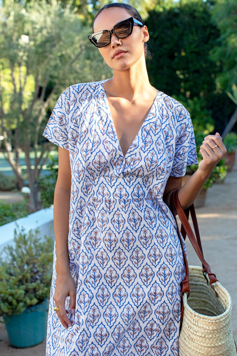 Francina Caftan - Blue Portrait Floral Organic