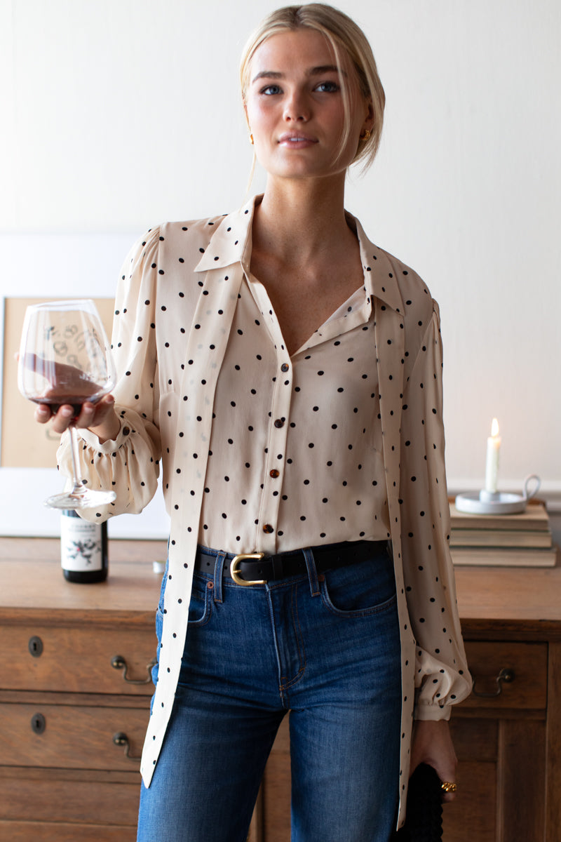Frankie Blouse - Small Dots Ivory + Black