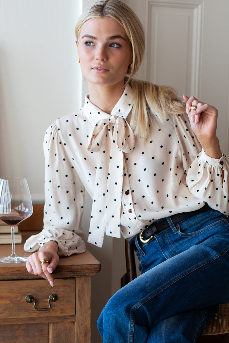Frankie Blouse - Small Dots Ivory + Black