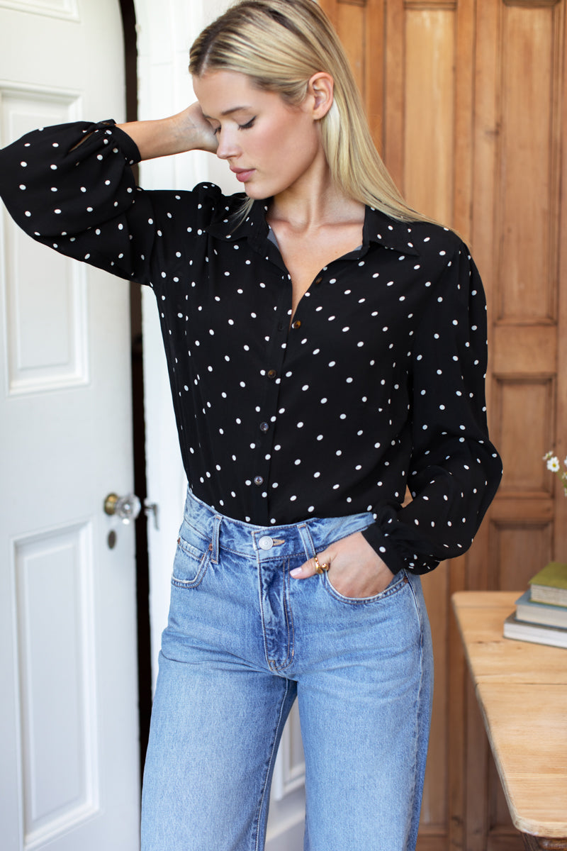 Frankie Blouse - Small Dots Tuxedo + Ivory