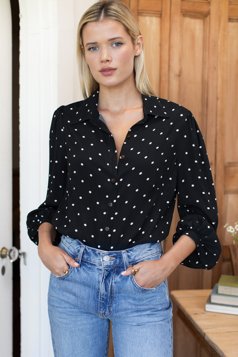 Frankie Blouse - Small Dots Tuxedo + Ivory