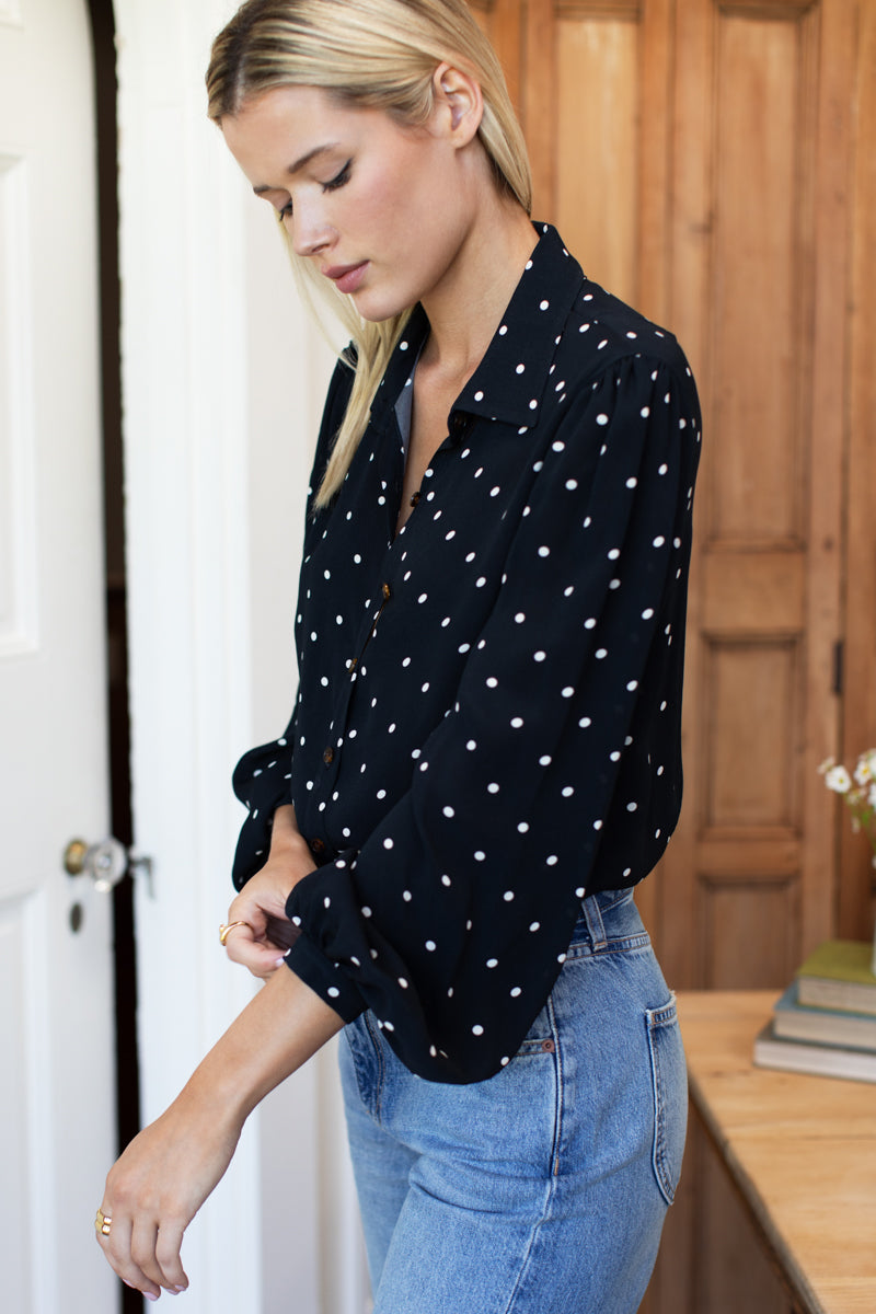 Frankie Blouse - Small Dots Tuxedo + Ivory