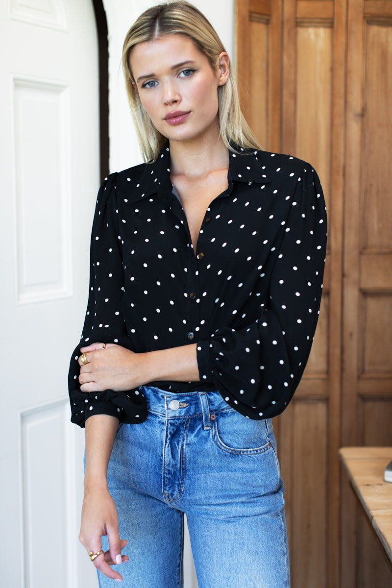 Frankie Blouse - Small Dots Tuxedo + Ivory