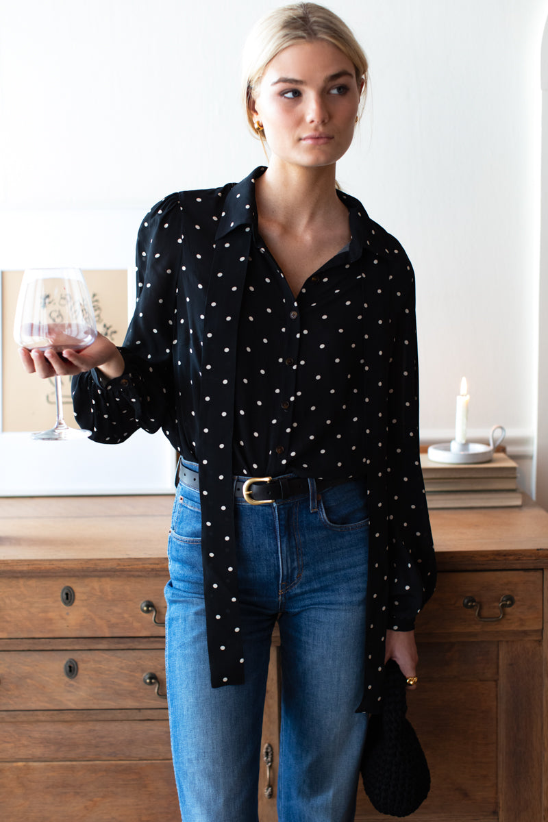 Frankie Blouse - Small Dots Tuxedo + Ivory