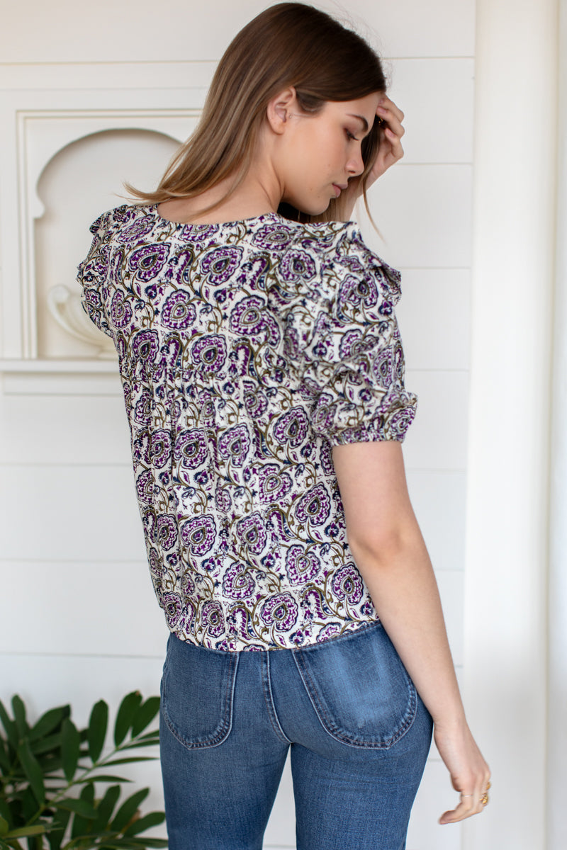 Frill V Isla Top - Aubergine Vines