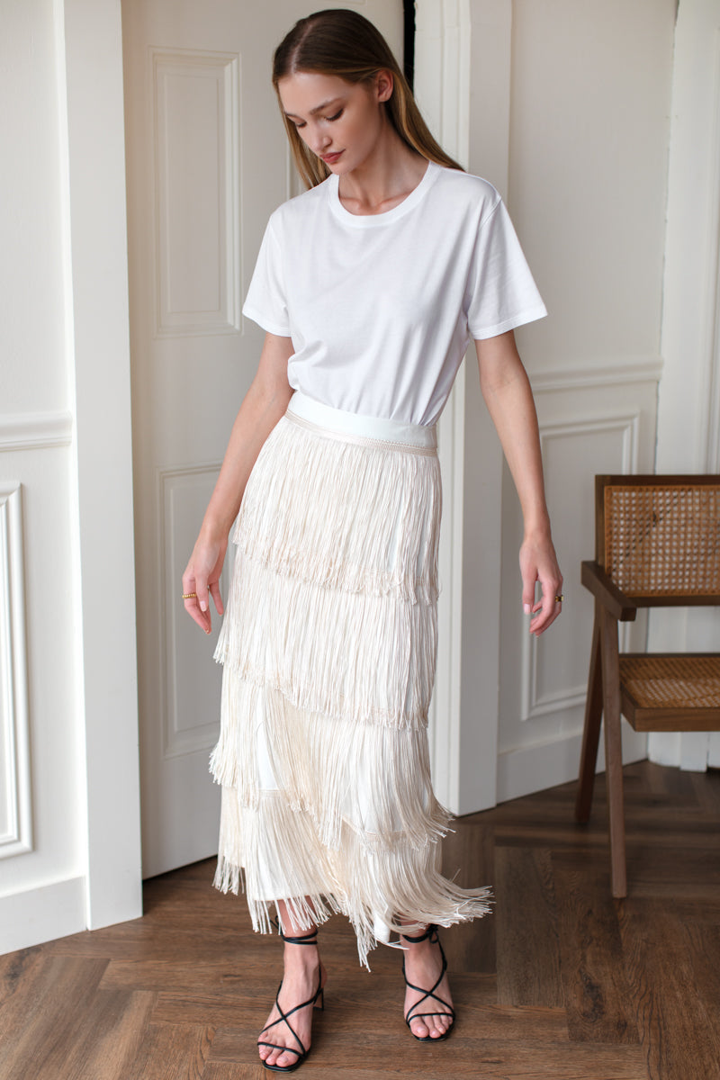 Fringe Midi Skirt - Ivory