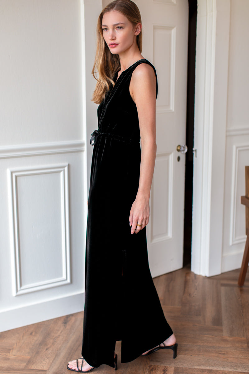 Grecian Keyhole Dress - Black Velvet