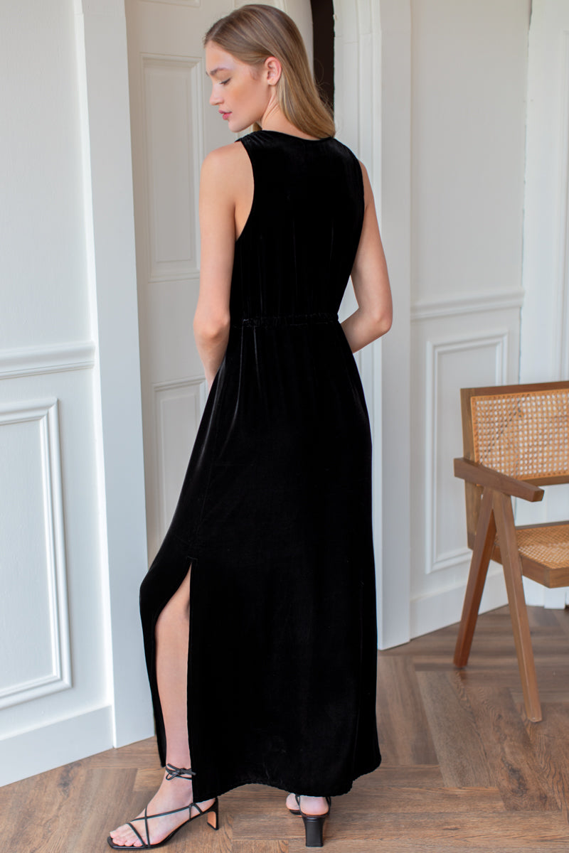 Grecian Keyhole Dress - Black Velvet