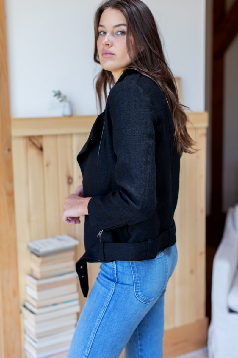 Irving Moto Jacket - Black Linen