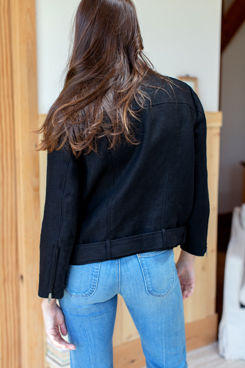 Irving Moto Jacket - Black Linen