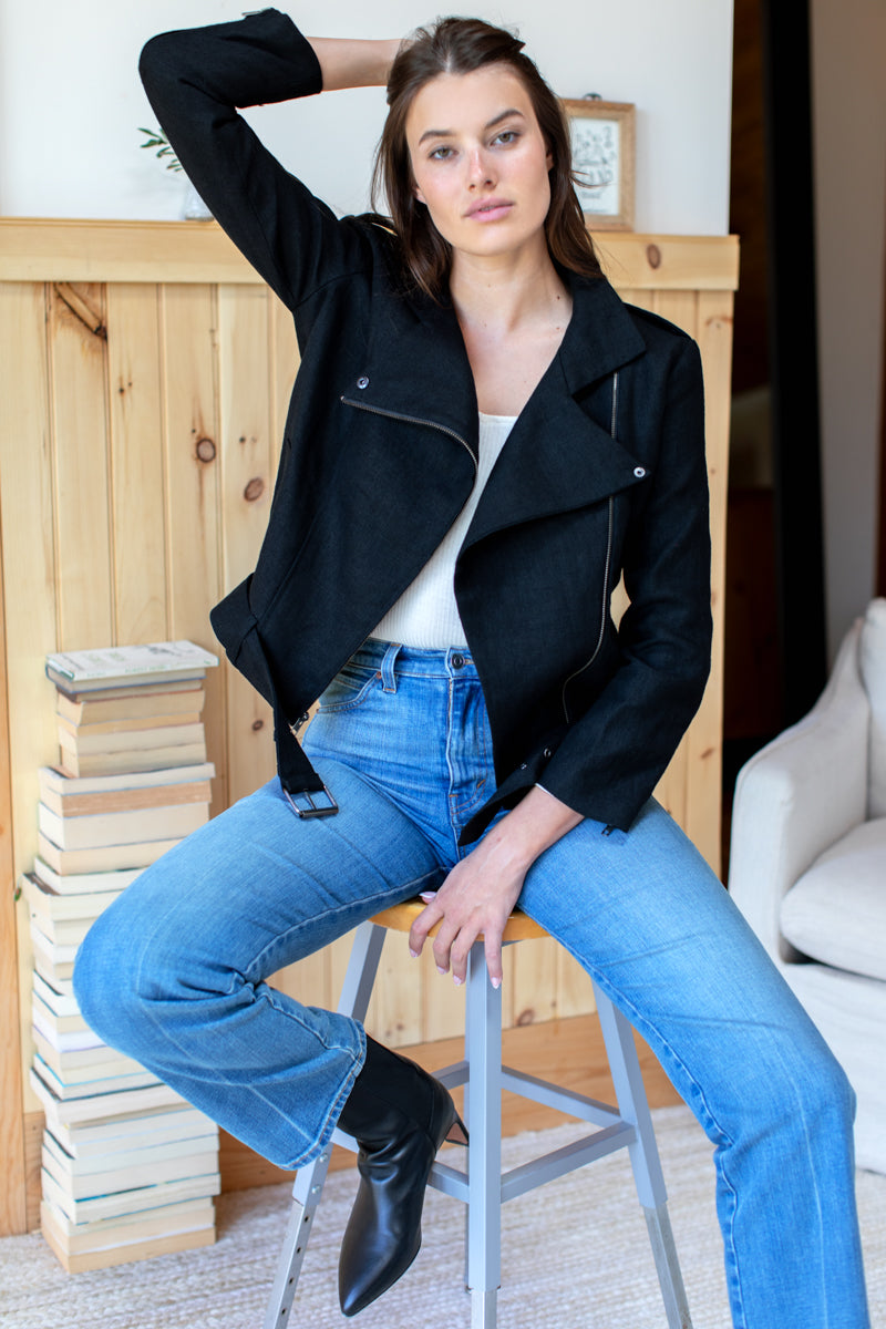 Irving Moto Jacket - Black Linen
