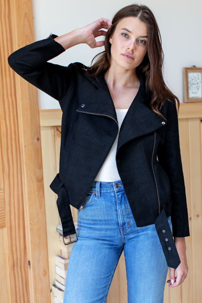 Irving Moto Jacket - Black Linen