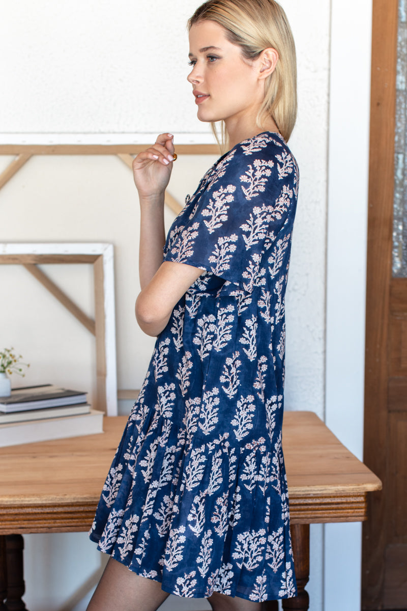 Isla Dress 2 - Pressed Flowers Blue Organic