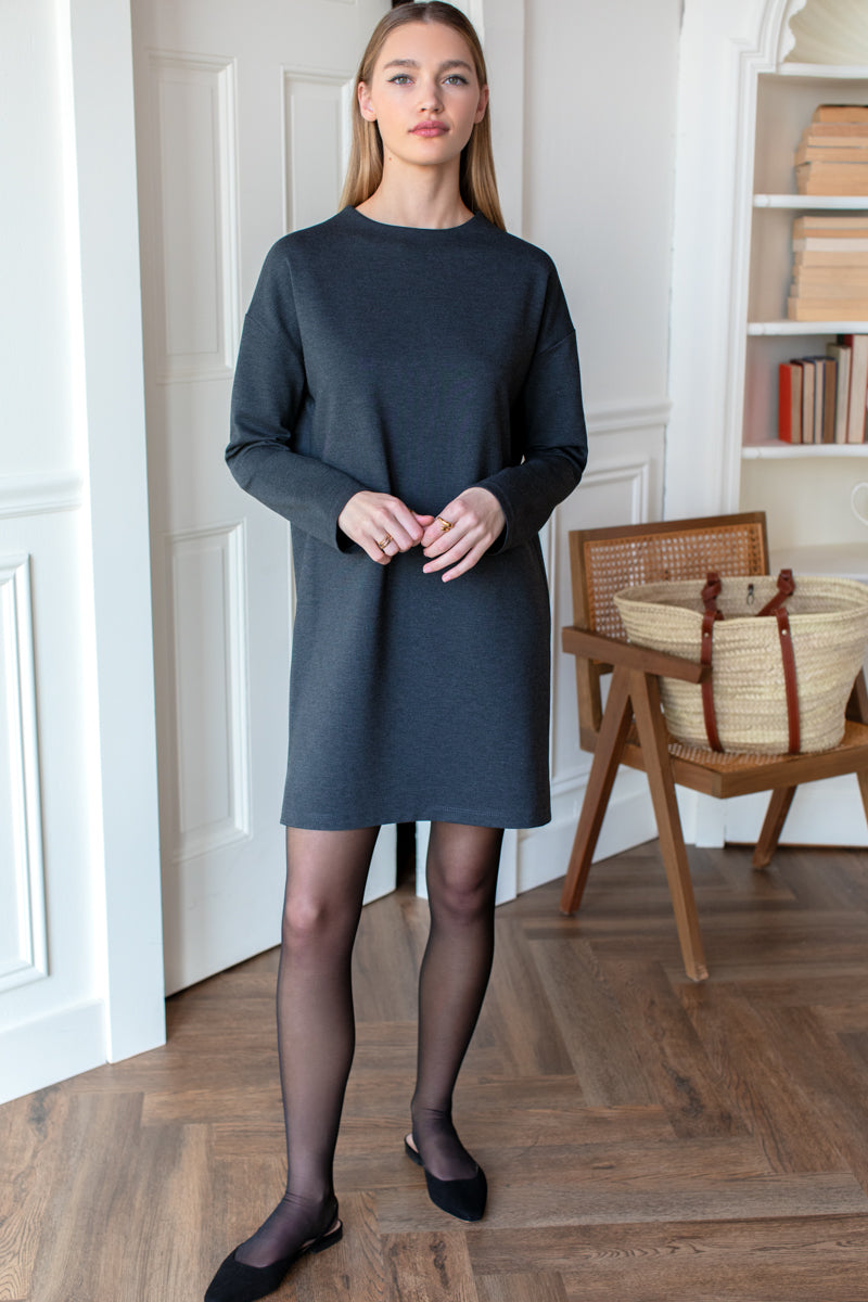 Jewel Neck Dress - Charcoal Melange