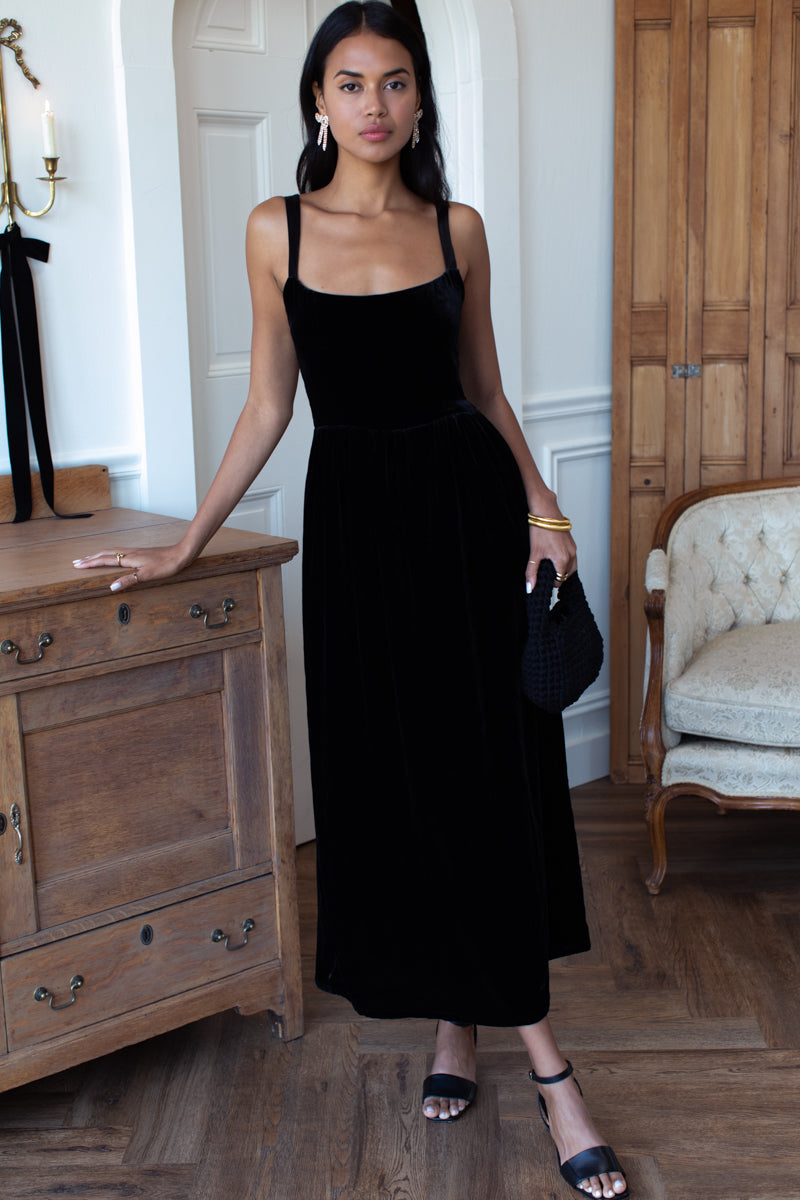 Jour Maxi Dress - Black Silk Velvet