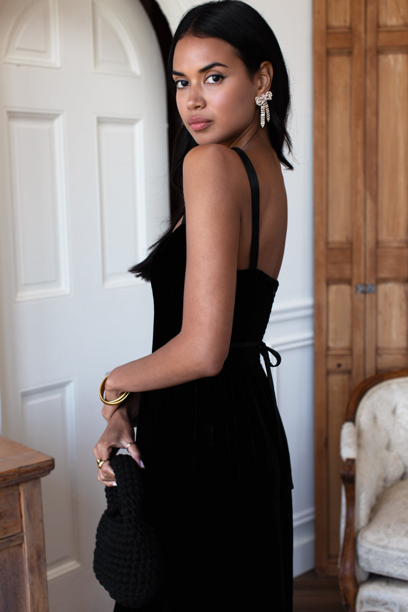 Jour Maxi Dress - Black Silk Velvet