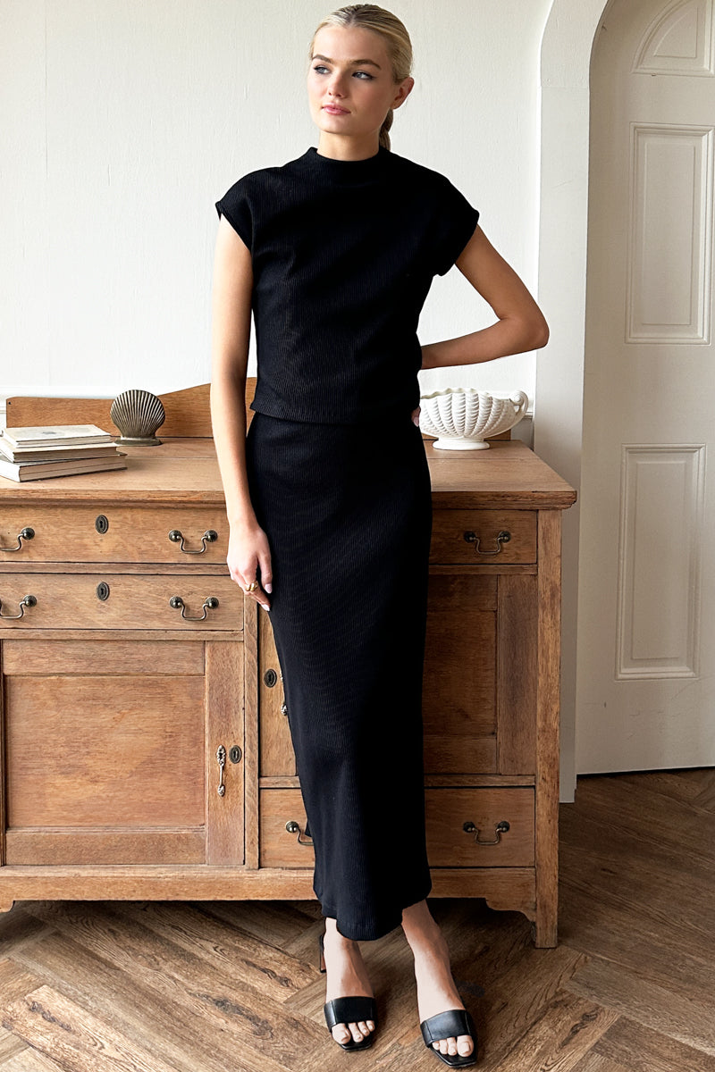 Knit Mock Neck Top - Onyx Rib