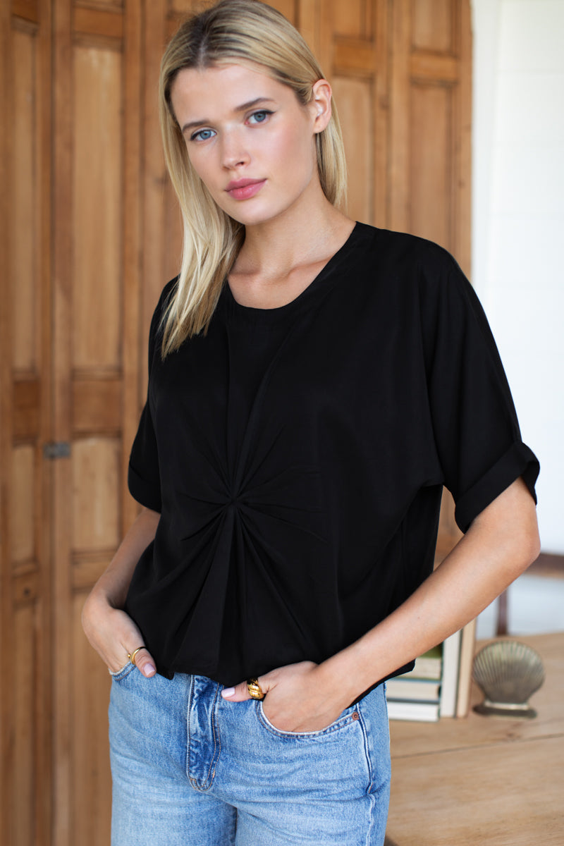 Knot Front Tee - Black Tencel