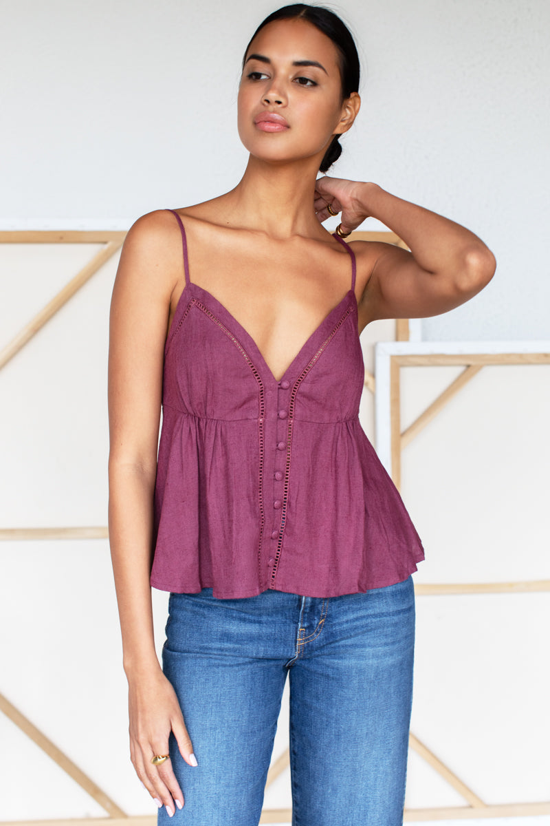 Ladder Trim Top - Crushed Berry Linen