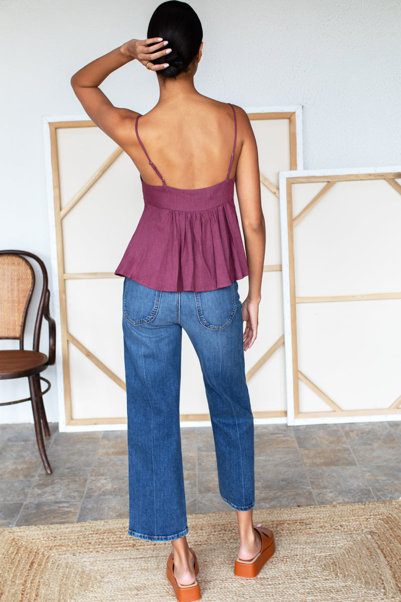Ladder Trim Top - Crushed Berry Linen