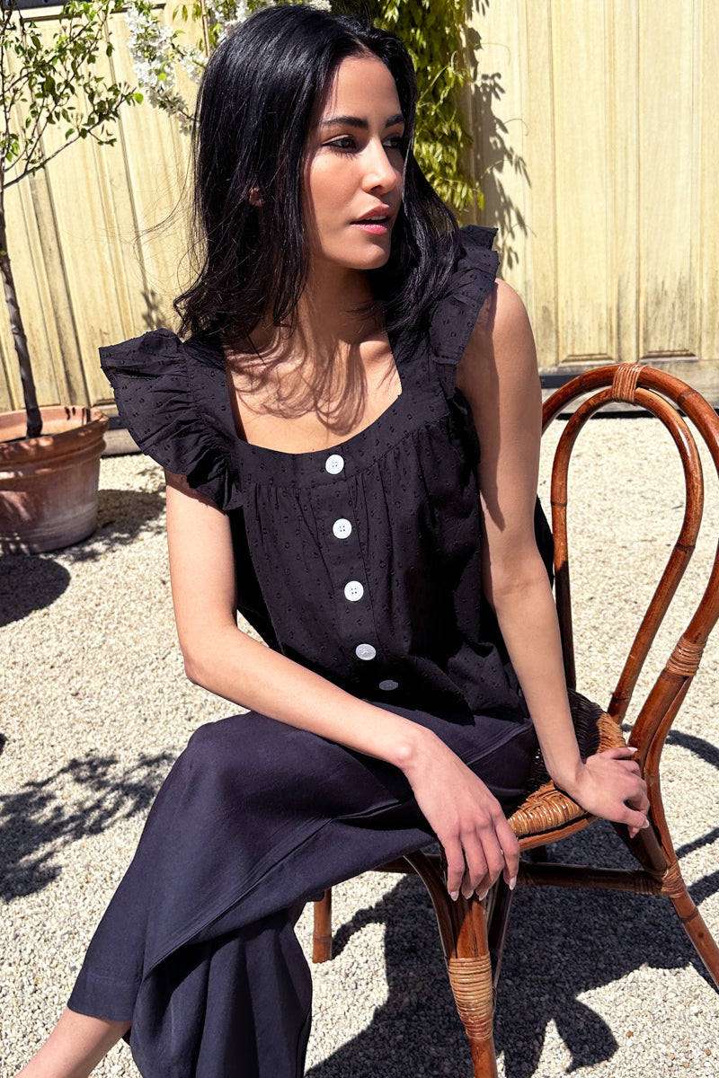 Laurent Flutter Top - Swiss Dot Black Organic