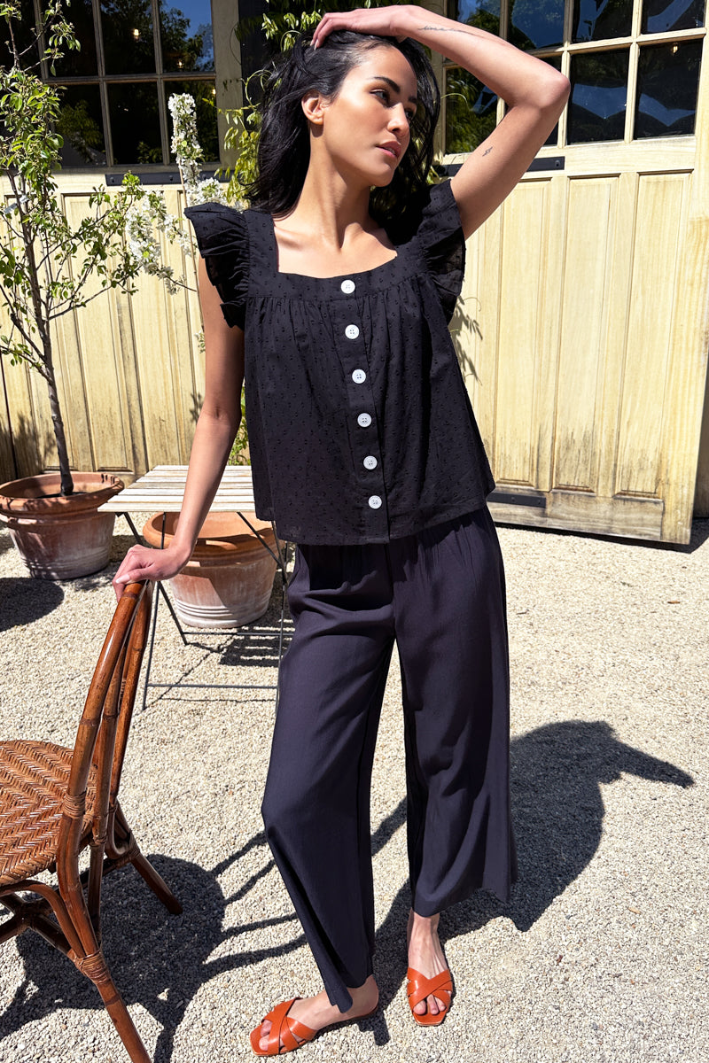 Laurent Flutter Top - Swiss Dot Black Organic